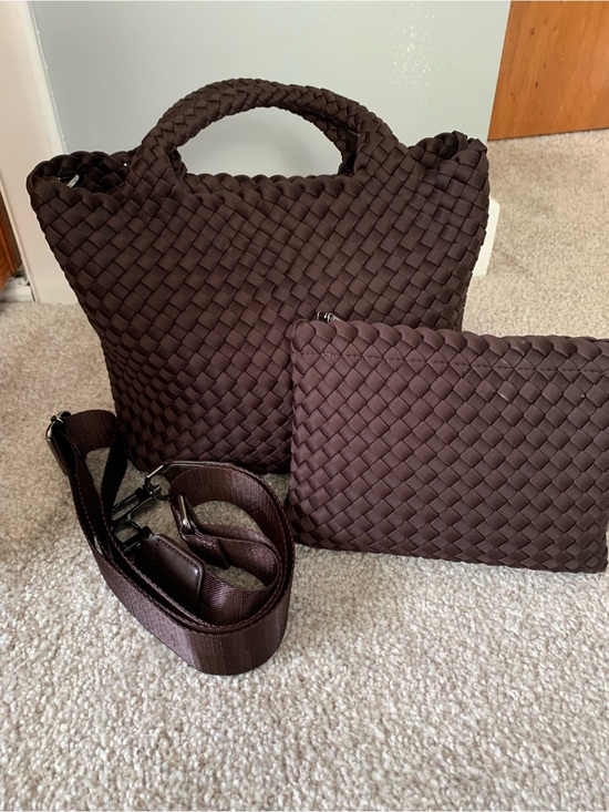 Sol And Selene Handbags - Braided Chocolate Brown Tote with Removable Pouch and Strap